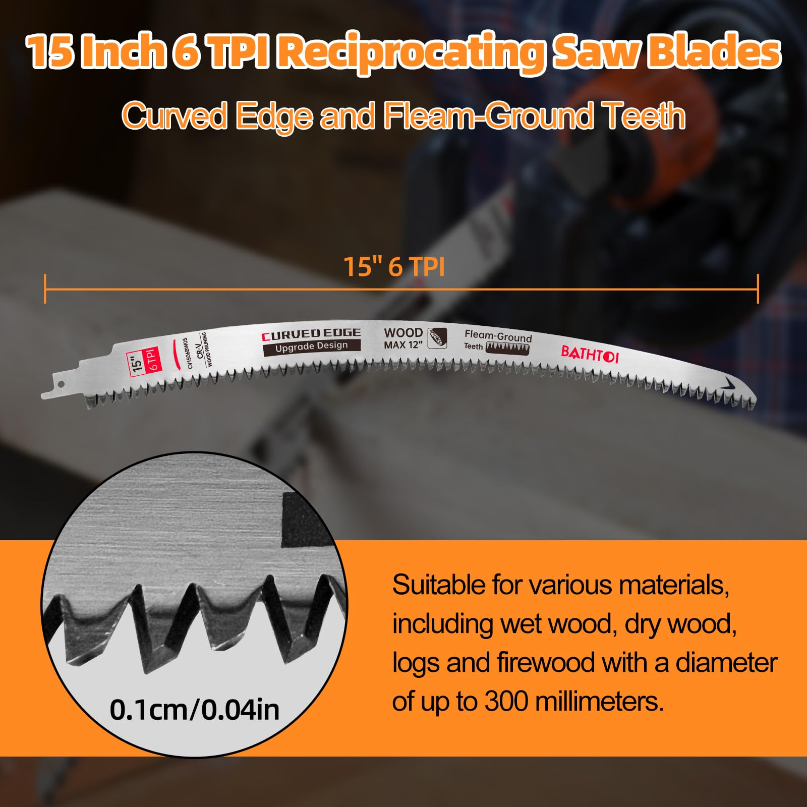 5 Pack 15 Inch 6 Tpi Japanese Teeth Reciprocating Saw Blades for